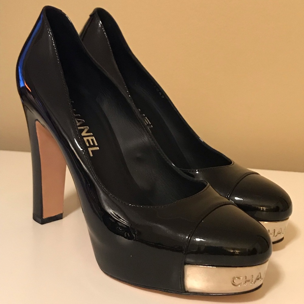 Glossy black Chanel heels
